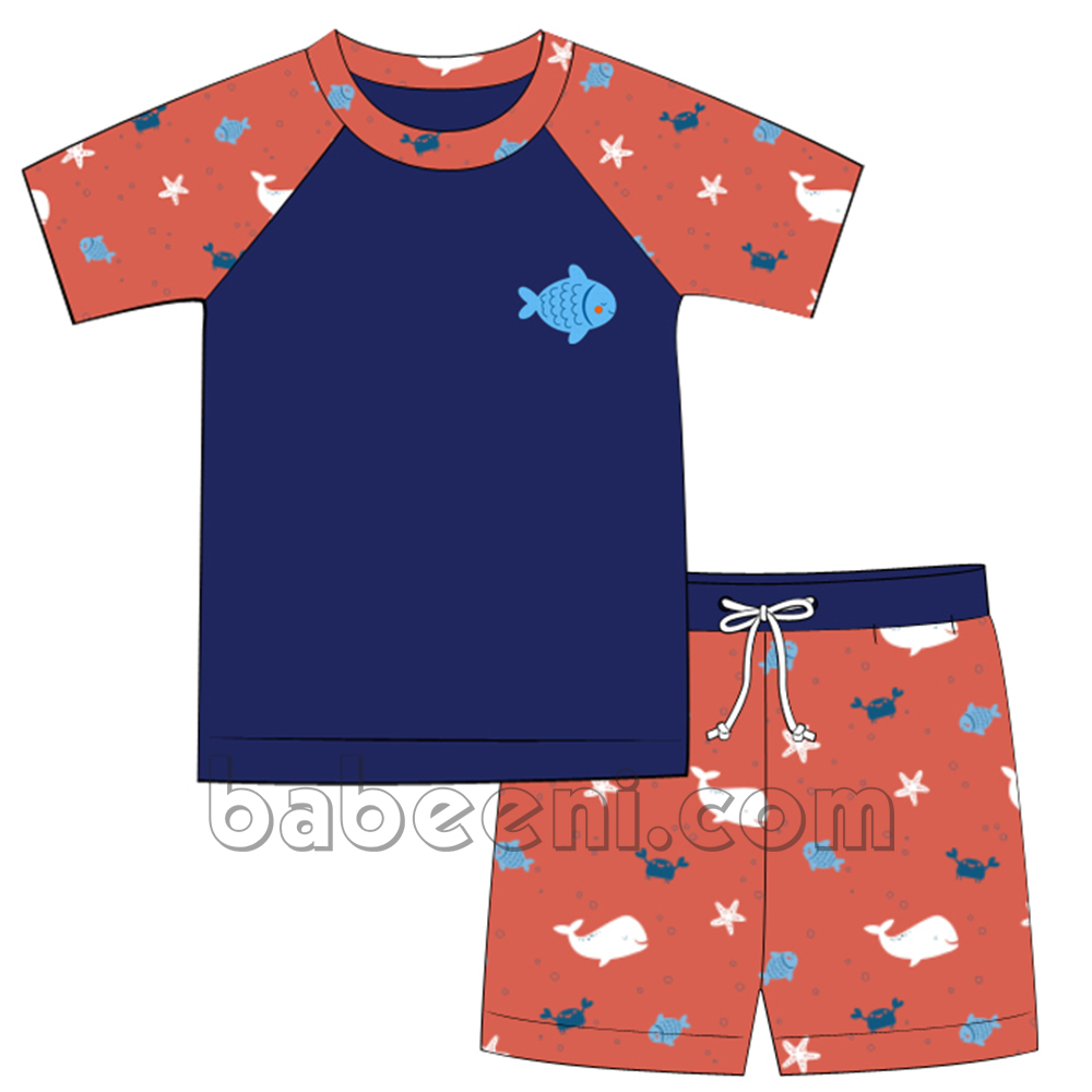 Fish appliqued boy swimwear set - SW 447